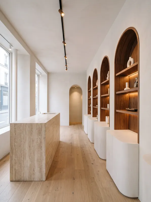 Boutique, Présentoirs en arche rétroéclairés